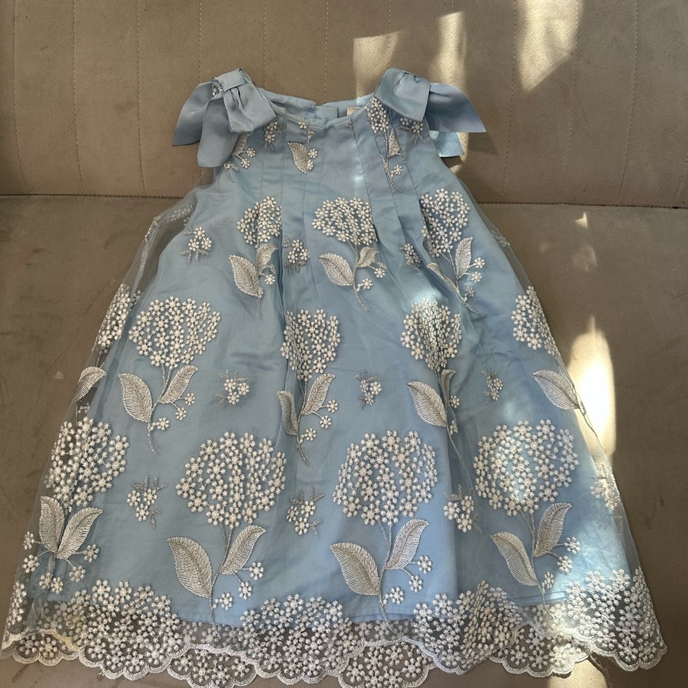 Janie and Jack Light Blue Dress with White Embroidery